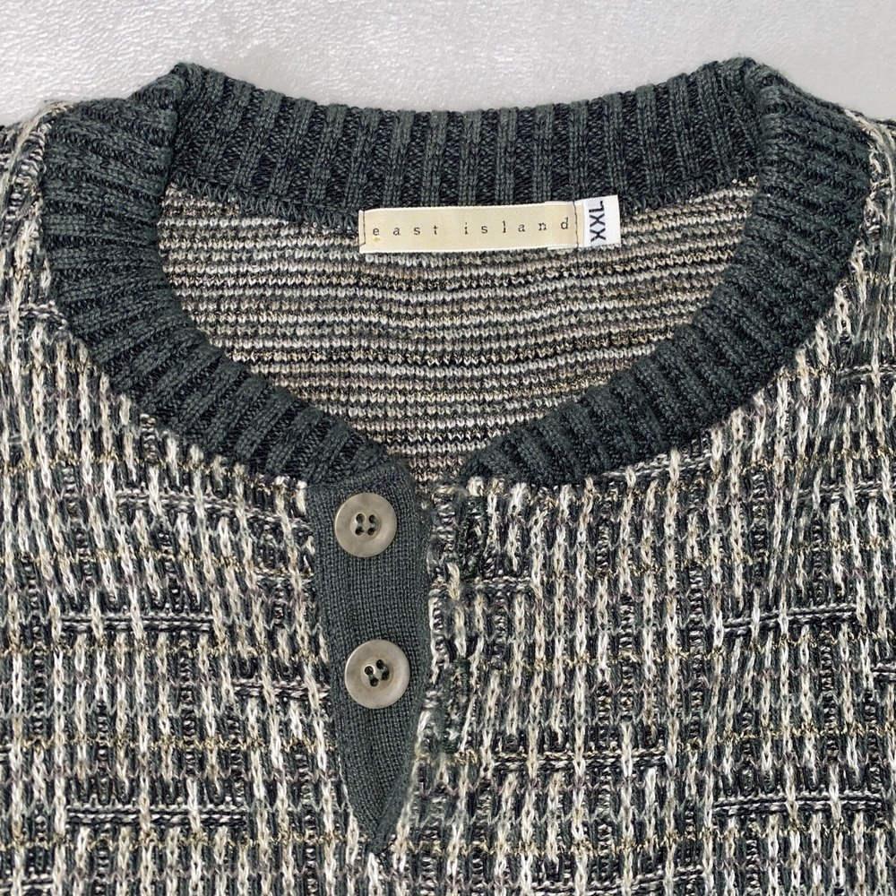 Crewneck Henley Textured Knit Sweater Mens XXL Green Earthy Tones Grandpa Crosby
